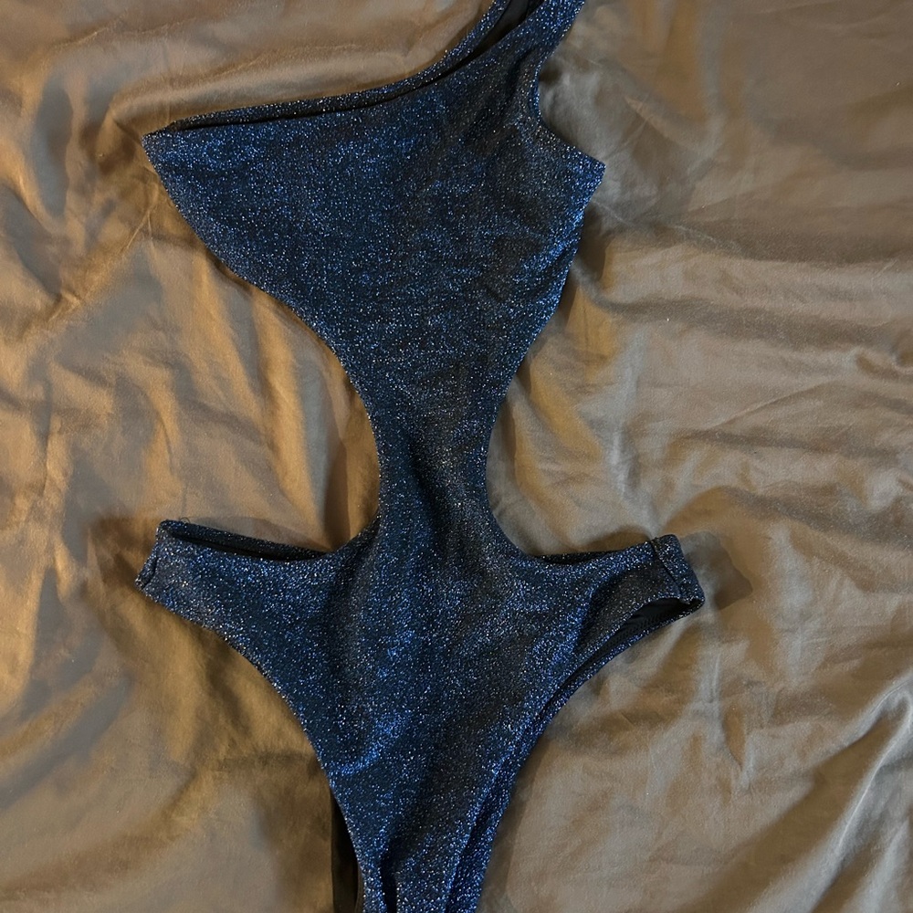 Sparkly One-Shoulder Cutout Swimsuit